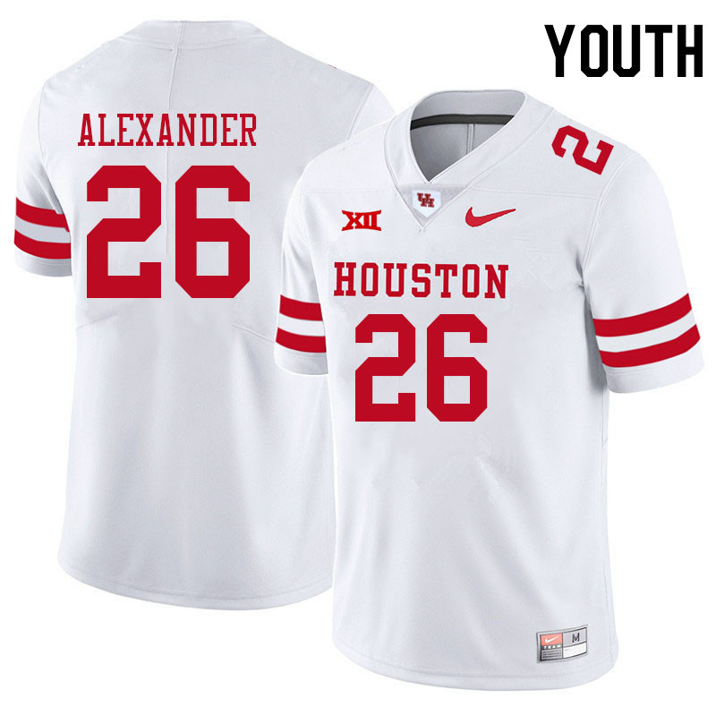 Youth #26 Moses Alexander Houston Cougars College Big 12 Conference Football Jerseys Sale-White